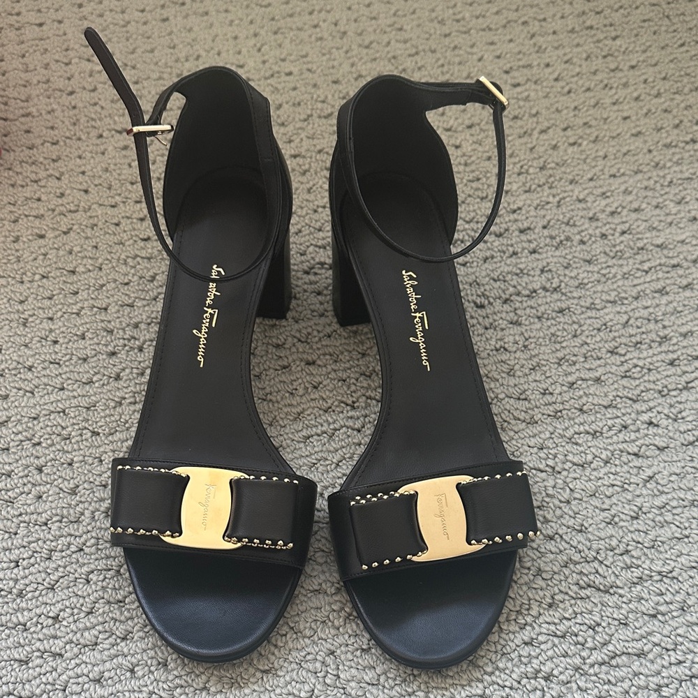 Salvatore Ferragamo Black Heels with Gold Accent